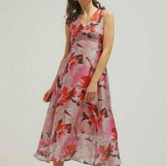 L. K. Bennett Prula graphic floral midi dress, pink pastels and peach, size 6 - Picture 8 of 10